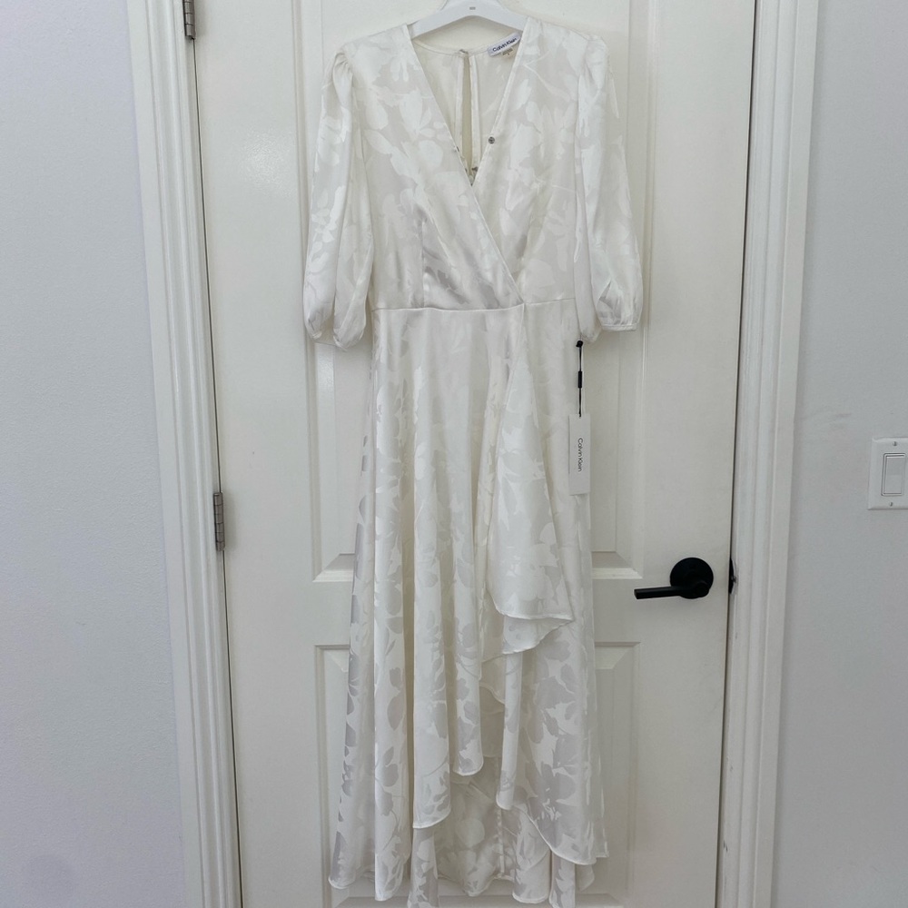 Calvin Klein White High Low Wrap Dress